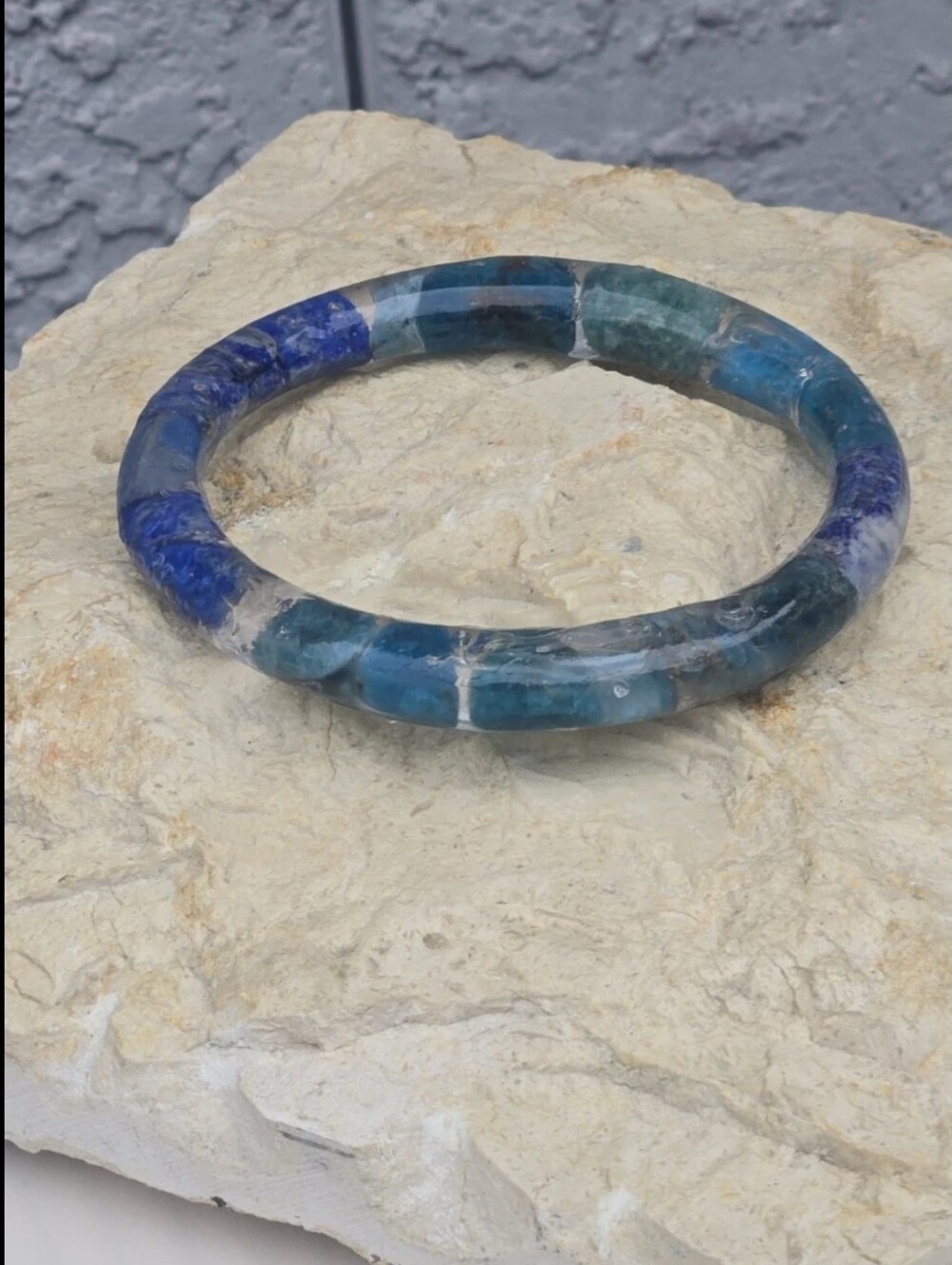 Blue Apatite & Lapis Lazuli Stone Bangle Bracelet